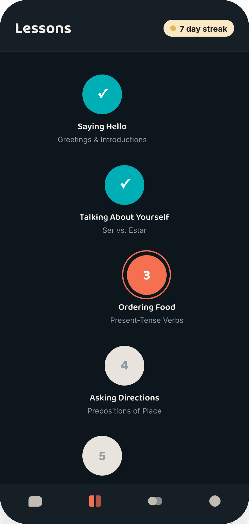 Sayelle lessons screen
