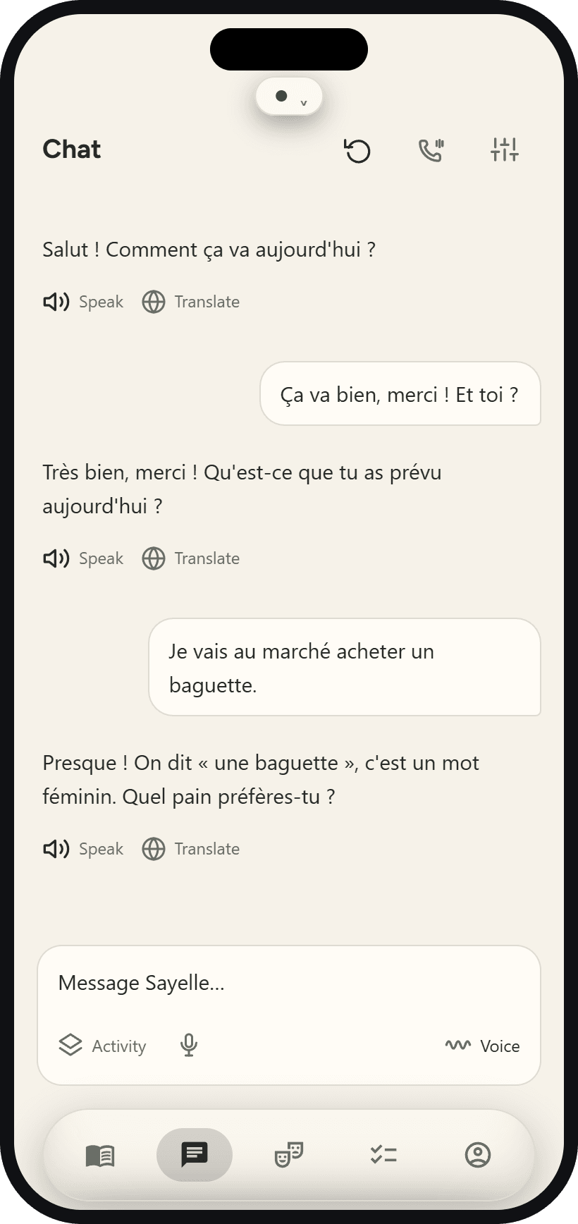 Sayelle chat with a French tutor