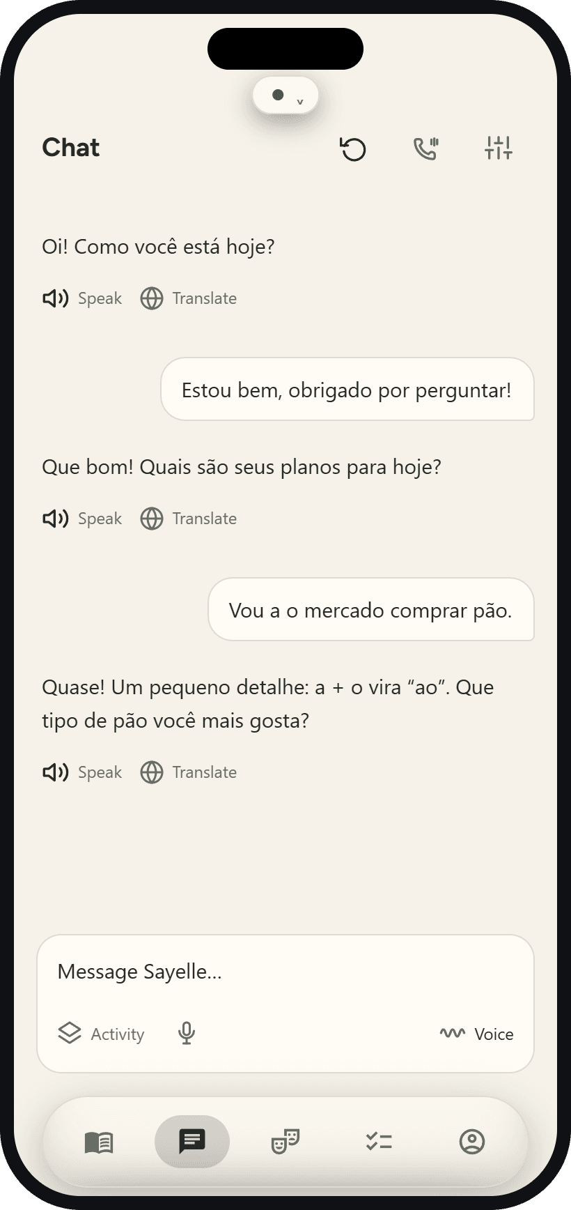 Sayelle chat with a Brazilian Portuguese tutor