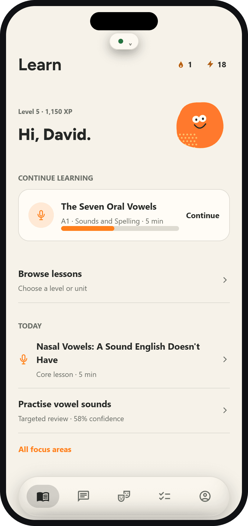 Sayelle lesson list showing the Brazilian Portuguese sound system unit