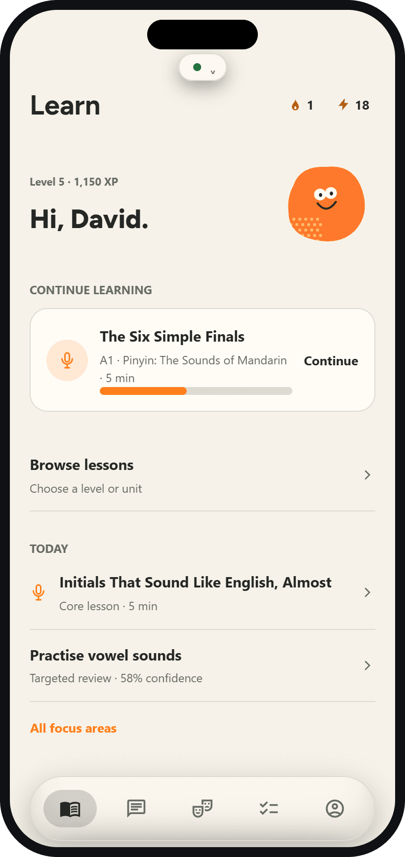 Sayelle lesson list showing Mandarin pinyin and tones units